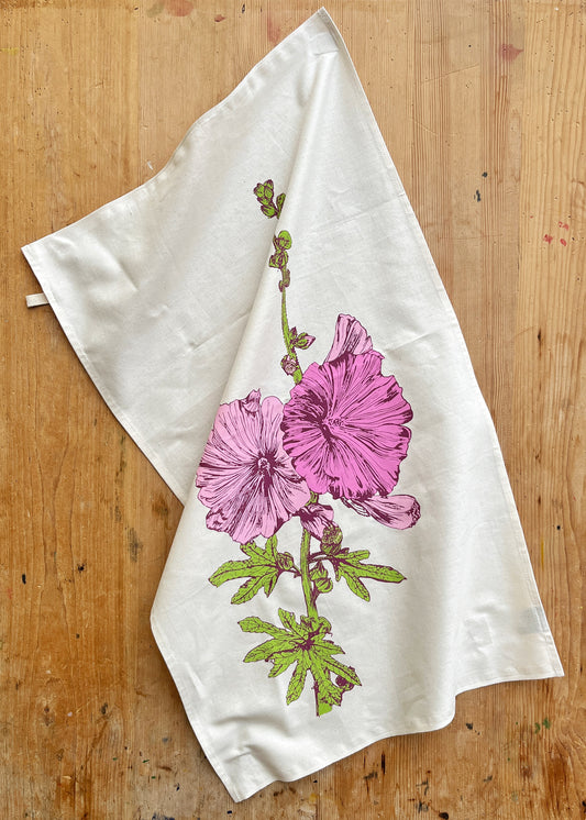 Hollyhocks Tea Towel